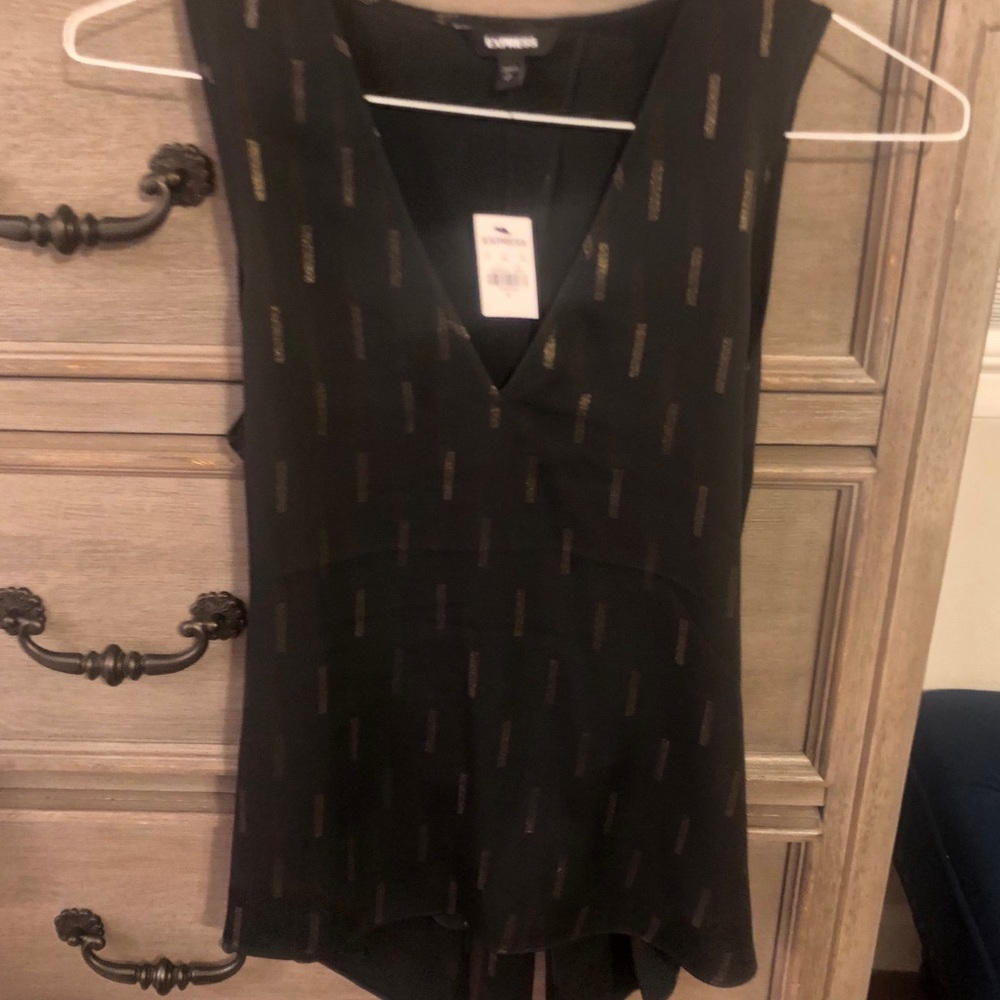 Express Black and gold satin tie back tank